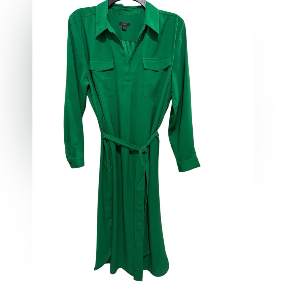 Ann Taylor Green Collared Belted Shirtdress